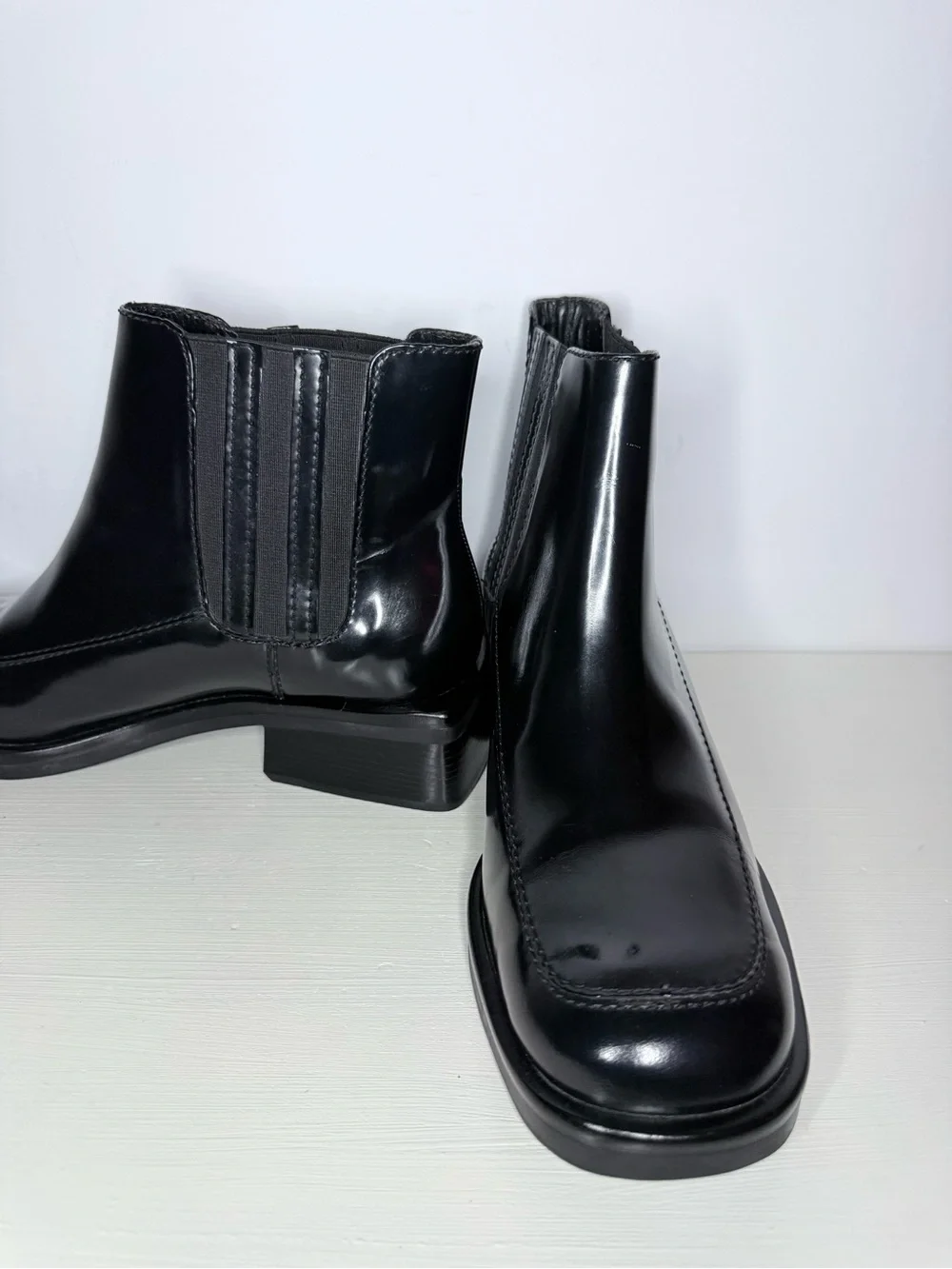 Cole Haan Unique Black Leather Square Toe Chelsea Ankle  Boots Size 8.5
